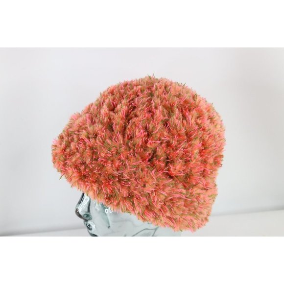 NOS Vintage 90s Streetwear Textured Fuzzy Shag Beanie Hat Cap Pink Womens OSFA main image 5